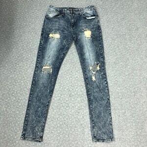Black Jeans Mens 32x34 Blue Skinny Flex Distressed Ripped Stretch Denim Casual